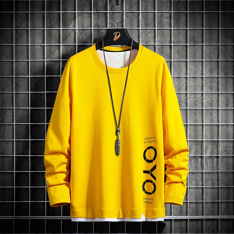 Men Pure Cotton Korean Style T-Shirt Black Long Sleeve - Image 5