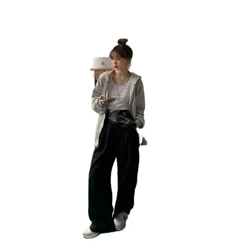 Women Hooded Sweatshirt Lazy Cardigan Jacket Set