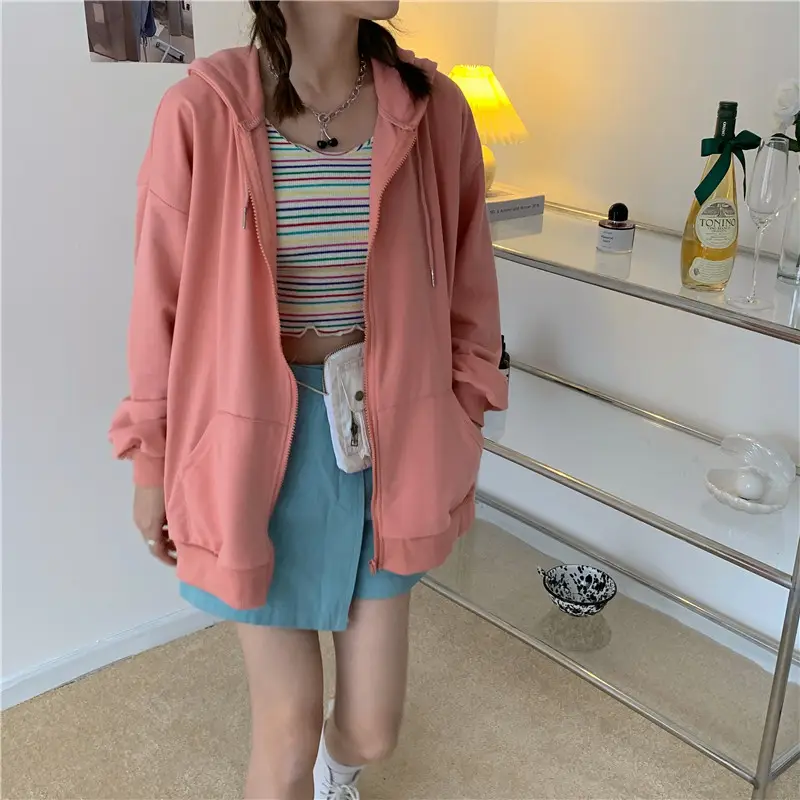 Women Hooded Sweatshirt Lazy Cardigan Jacket Set