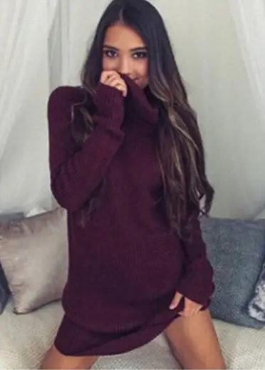 Women Knitted High Collar Dress Cream Slim Fit