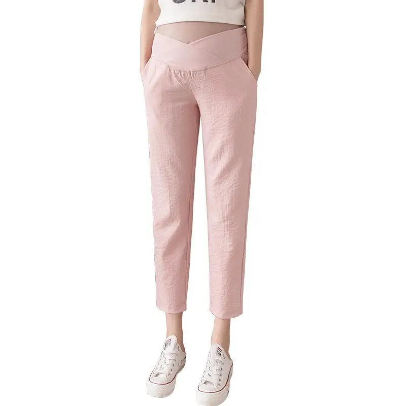 2022 Pregnant Women Pants Light Blue Low Waist Cotton Linen - Image 8