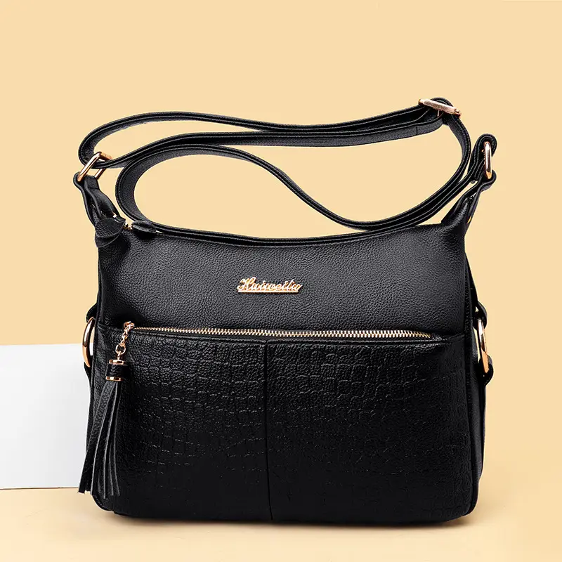 Black Croc Texture Shoulder Bag for Women - Image 2