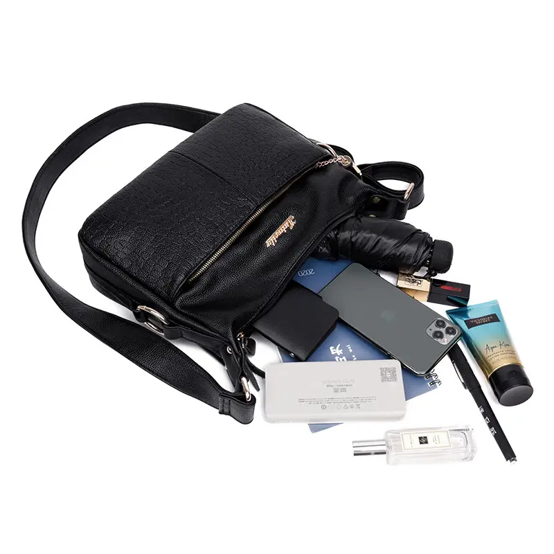 Black Croc Texture Shoulder Bag for Women - Image 5