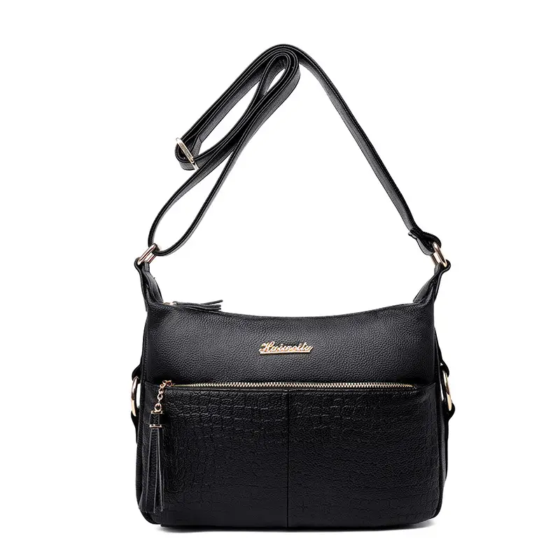 Black Croc Texture Shoulder Bag for Women - Image 6