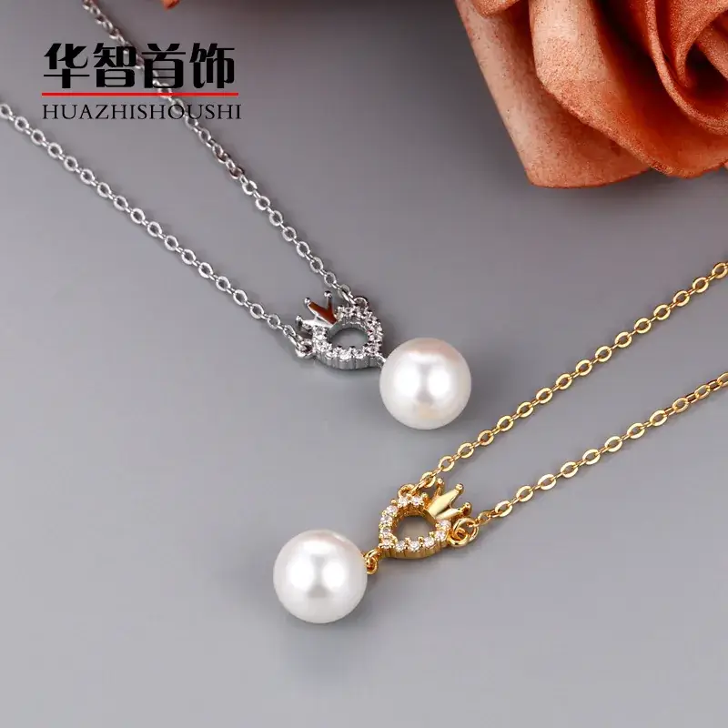 Gold Plated Pearl Crown Pendant Necklace for Women - Image 6