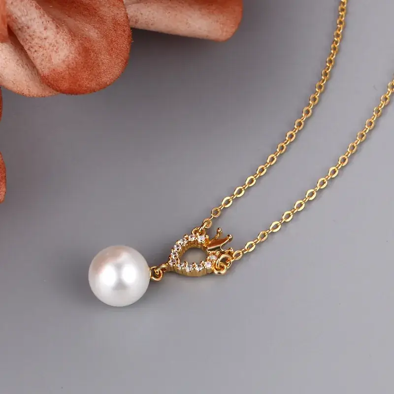 Gold Plated Pearl Crown Pendant Necklace for Women - Image 7