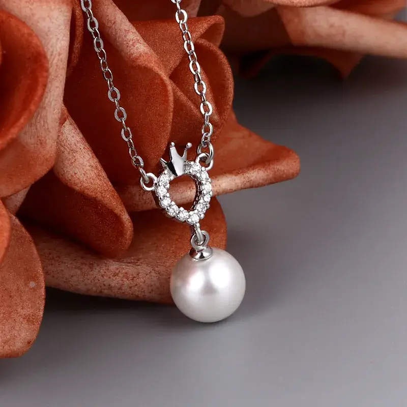 Gold Plated Pearl Crown Pendant Necklace for Women - Image 8