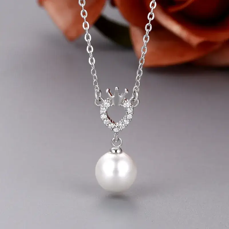 Gold Plated Pearl Crown Pendant Necklace for Women - Image 3
