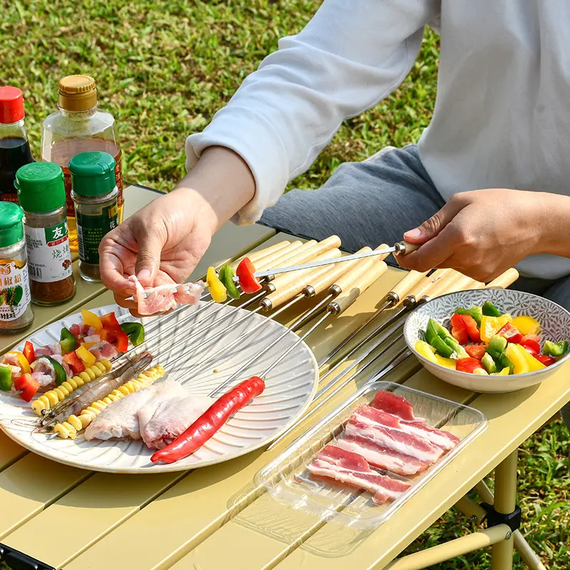 Stainless Steel BBQ Stick Set with Wooden Handle - Image 4