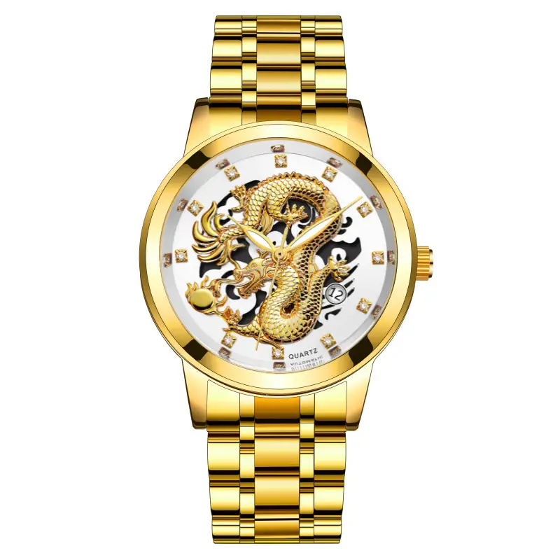 Foreign Trade Popular Fashion Calendar Men's Watch Men's Watch Steel Band Non-Mechanical Business Waterproof Luminous Hollow Dragon Watch - Image 2