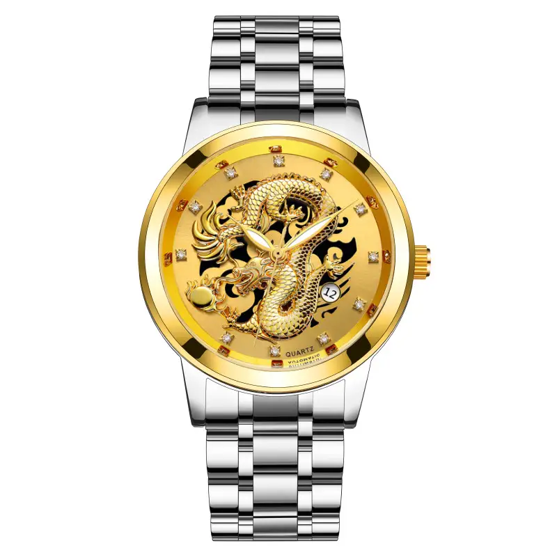Foreign Trade Popular Fashion Calendar Men's Watch Men's Watch Steel Band Non-Mechanical Business Waterproof Luminous Hollow Dragon Watch - Image 10