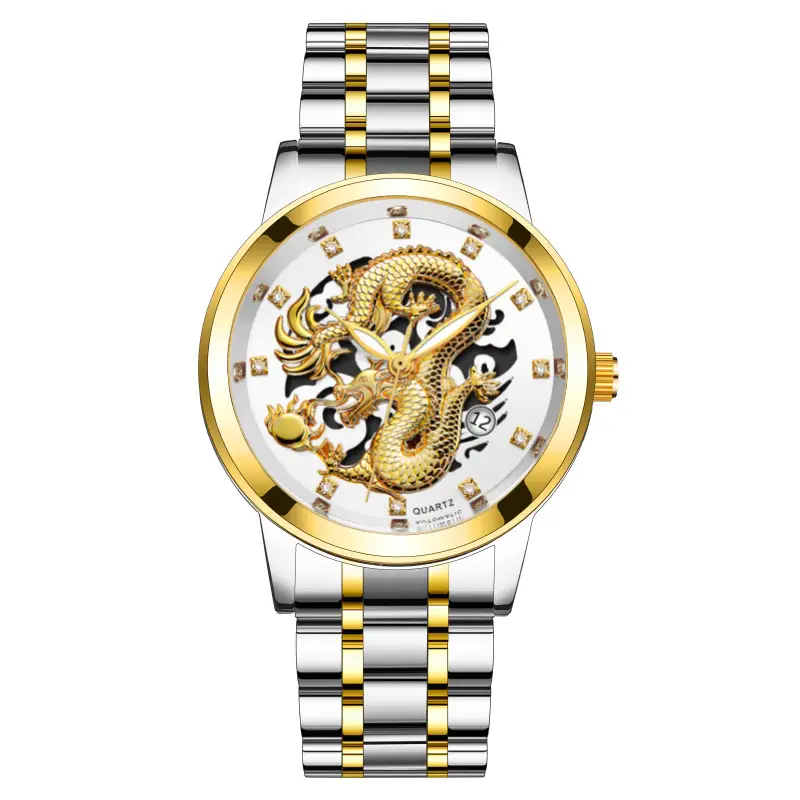 Foreign Trade Popular Fashion Calendar Men's Watch Men's Watch Steel Band Non-Mechanical Business Waterproof Luminous Hollow Dragon Watch - Image 11
