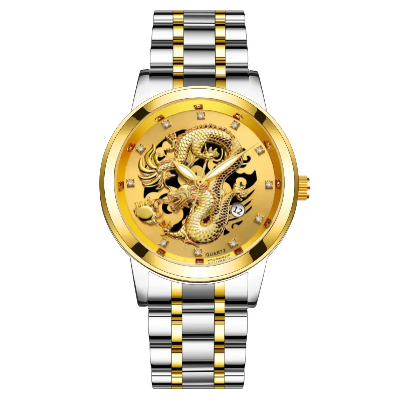 Foreign Trade Popular Fashion Calendar Men's Watch Men's Watch Steel Band Non-Mechanical Business Waterproof Luminous Hollow Dragon Watch - Image 4