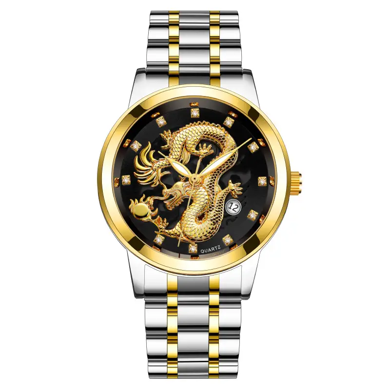 Foreign Trade Popular Fashion Calendar Men's Watch Men's Watch Steel Band Non-Mechanical Business Waterproof Luminous Hollow Dragon Watch - Image 5