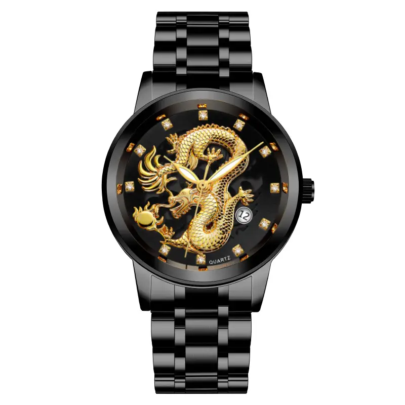 Foreign Trade Popular Fashion Calendar Men's Watch Men's Watch Steel Band Non-Mechanical Business Waterproof Luminous Hollow Dragon Watch - Image 7
