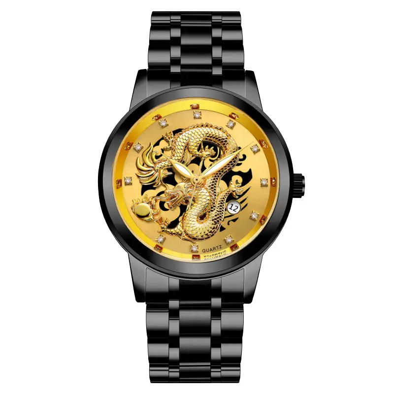 Foreign Trade Popular Fashion Calendar Men's Watch Men's Watch Steel Band Non-Mechanical Business Waterproof Luminous Hollow Dragon Watch - Image 8