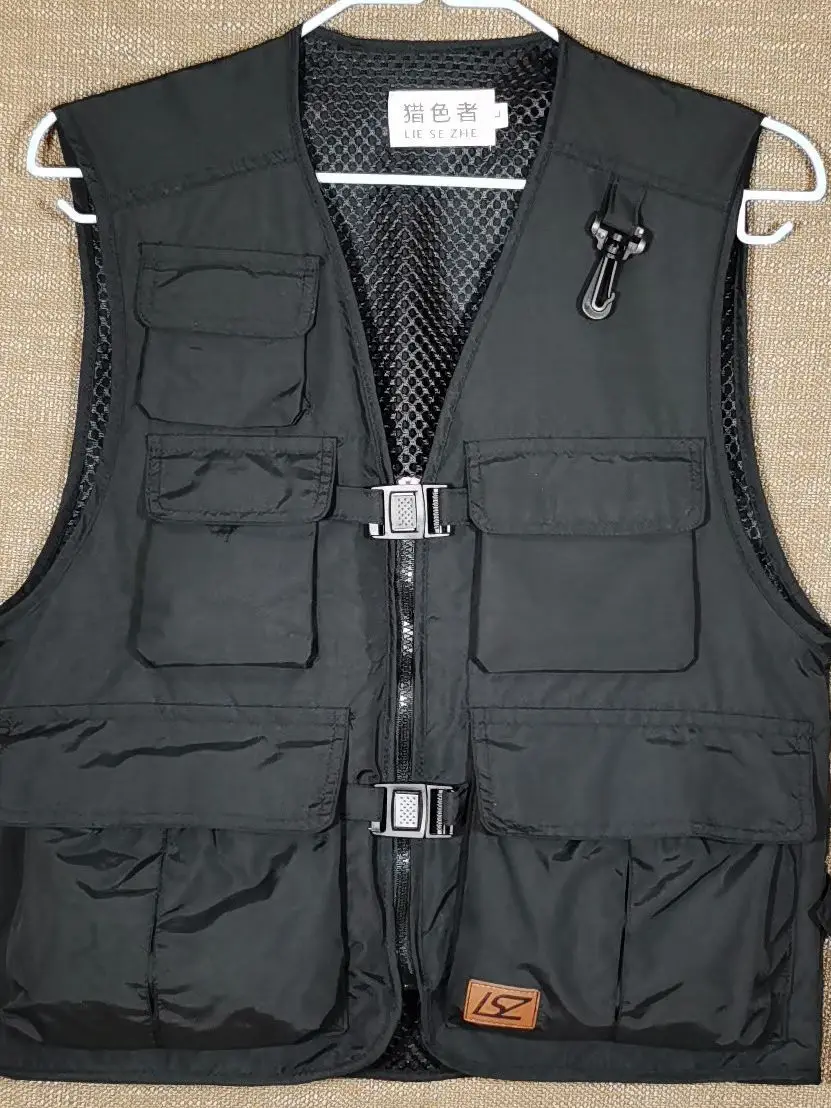 Men's Beige Printed Vest with 5 Pockets - Image 9