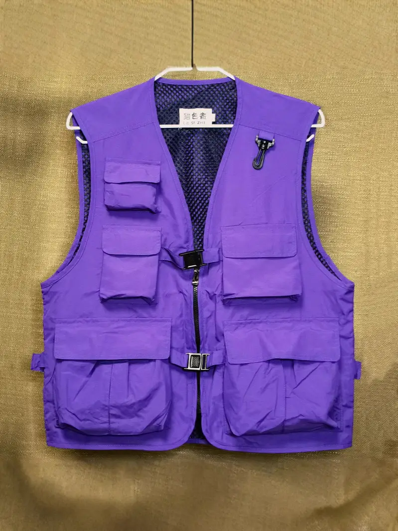 Men's Beige Printed Vest with 5 Pockets - Image 10