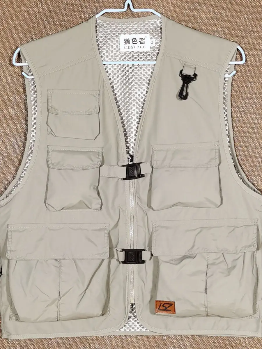 Men's Beige Printed Vest with 5 Pockets - Image 11
