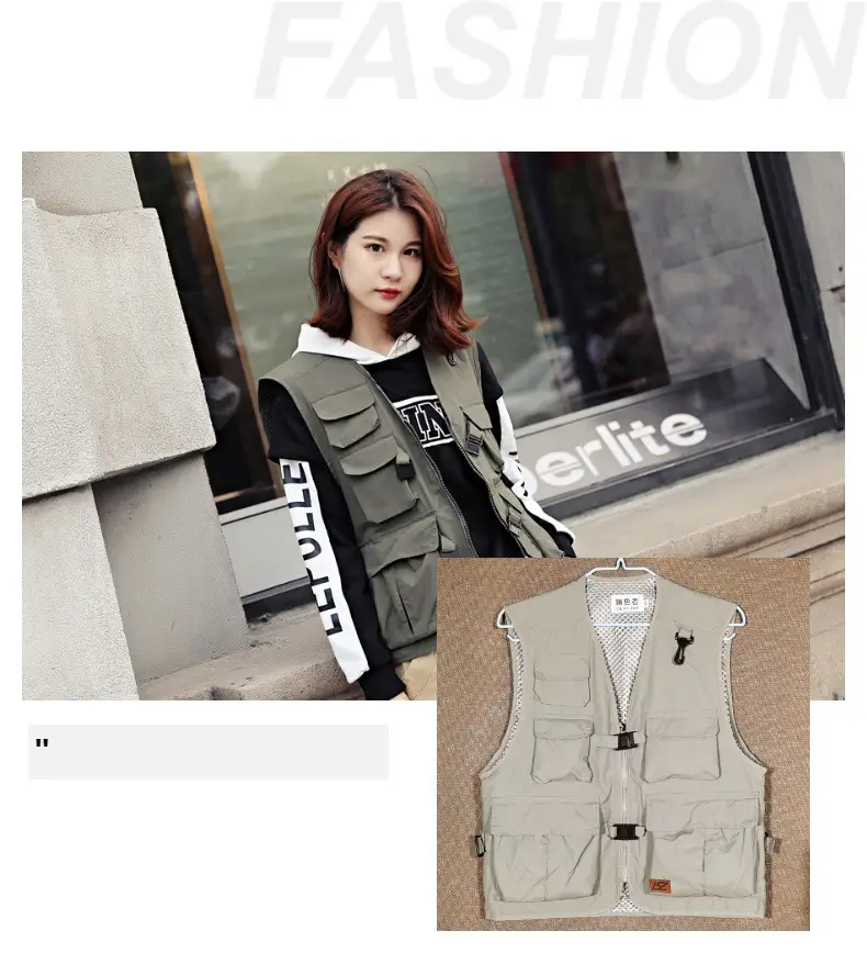 Men's Beige Printed Vest with 5 Pockets — feature 6