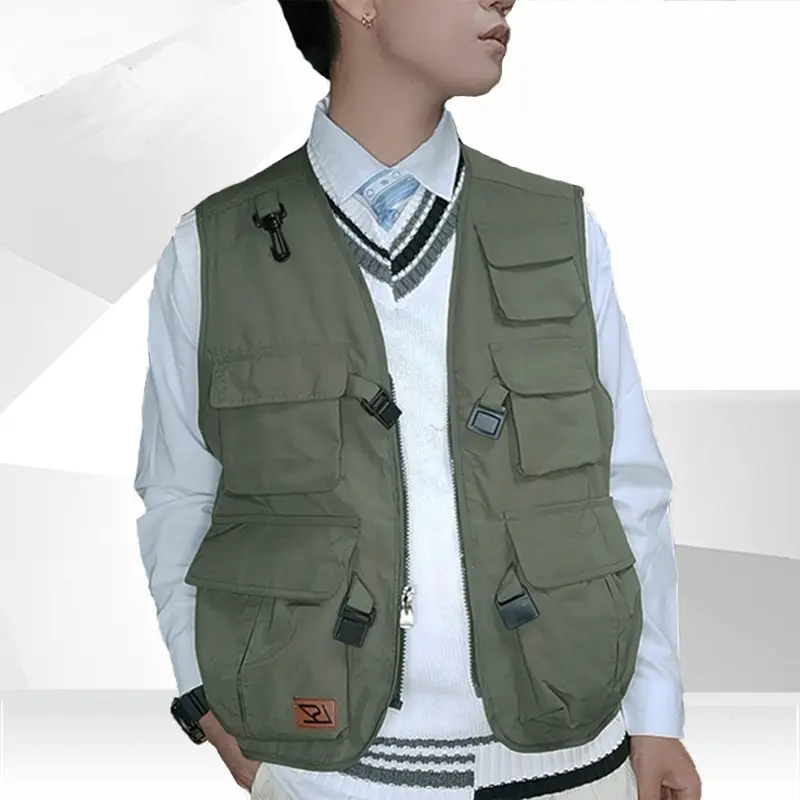 Men's Beige Printed Vest with 5 Pockets — feature 8