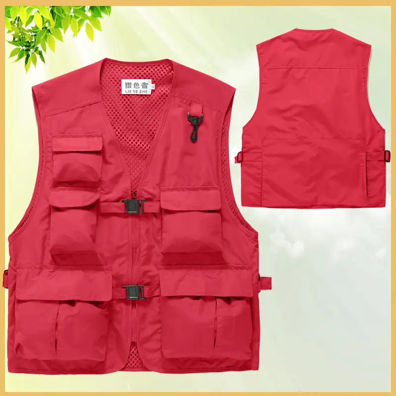 Men's Beige Printed Vest with 5 Pockets - Image 5