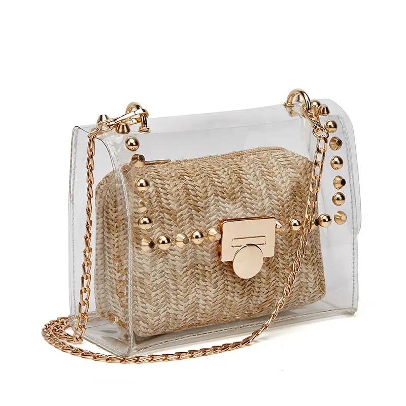 Transparent Gold Herringbone Crossbody Bag for Girls - Image 3