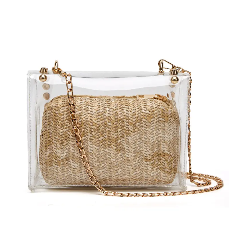 Transparent Gold Herringbone Crossbody Bag for Girls - Image 4