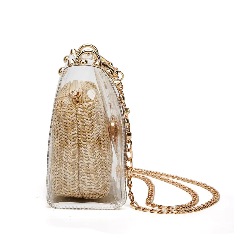 Transparent Gold Herringbone Crossbody Bag for Girls - Image 5