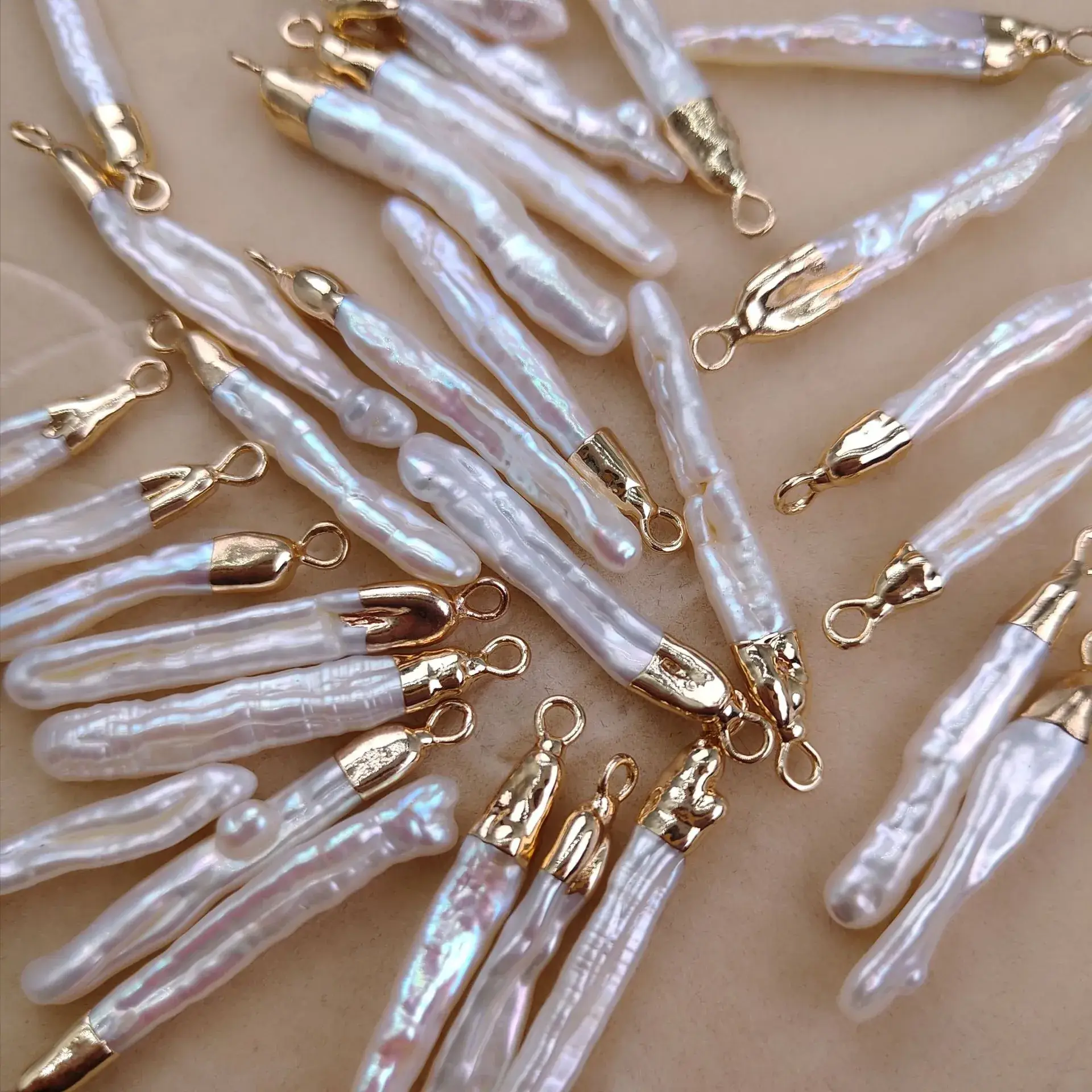 Natural Freshwater Pearl Toothpick Jewelry with Gold Top Gilt - Image 5