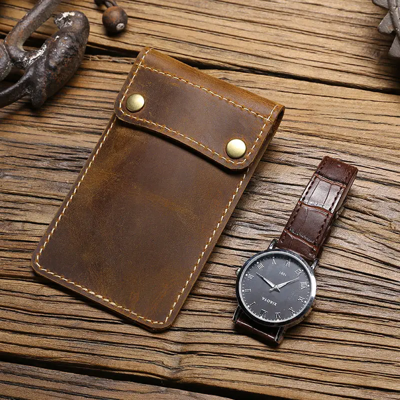 Retro Leather Watch Bag with Dial & Buttons - Image 2
