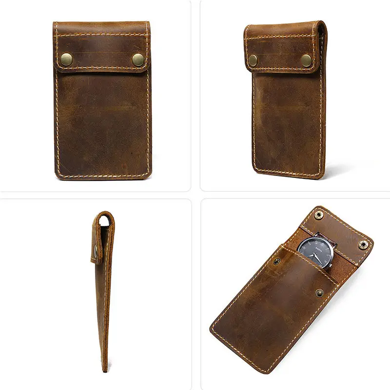 Retro Leather Watch Bag with Dial & Buttons - Image 5