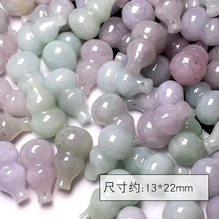 Natural Jade Pendant Necklace Set Light Green Violet Small Gourd - Image 5