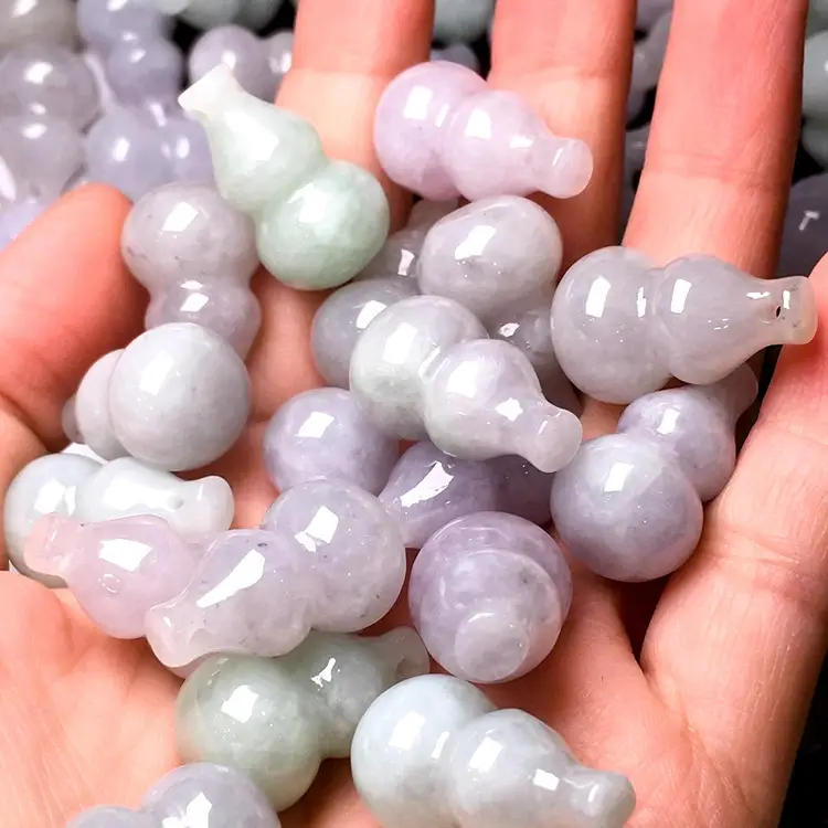 Natural Jade Pendant Necklace Set Light Green Violet Small Gourd — feature 8
