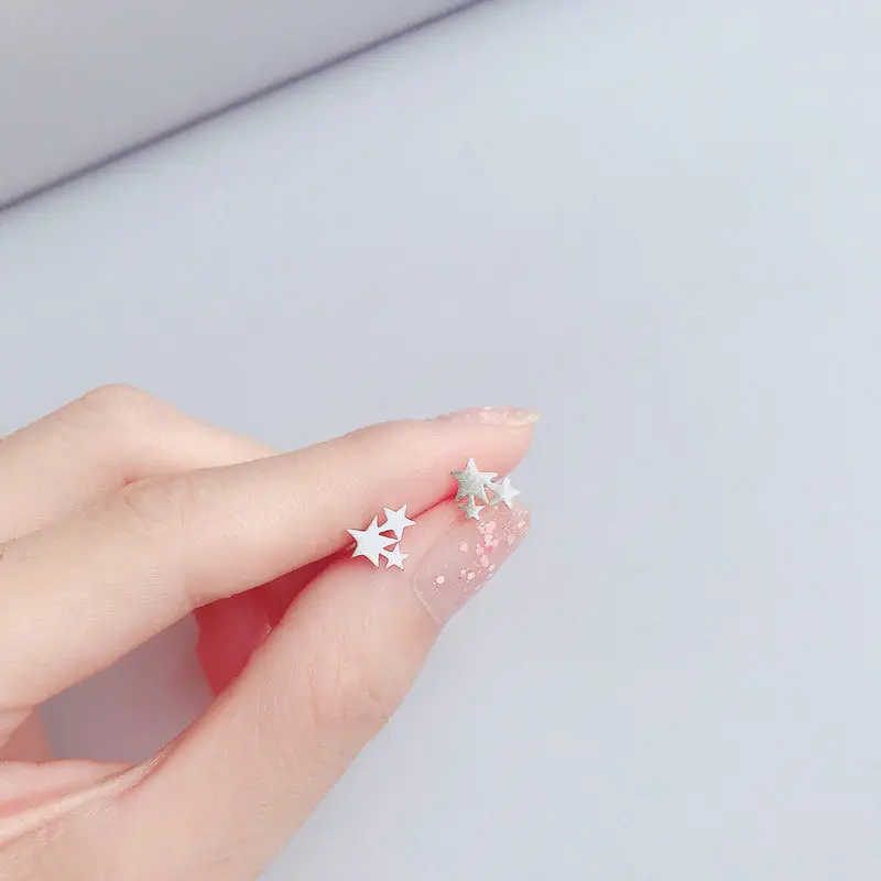 Mori Earrings for Women Super Fairy Japanese Korean Simple S925 Sterling Silver Three Five-Corner Stars Elegant Fashion All-Match Earrings - Image 3