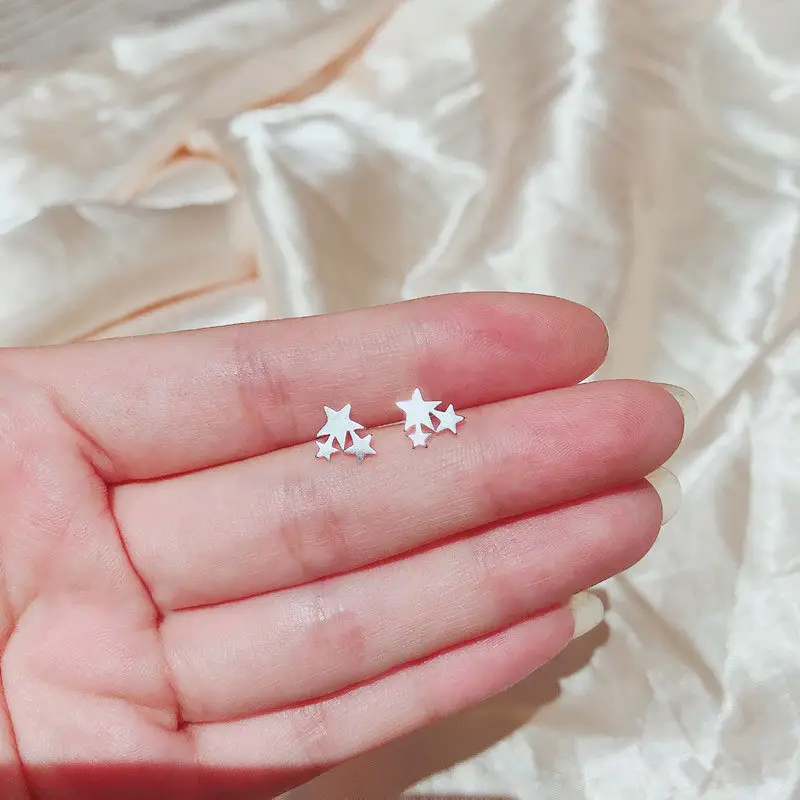 Mori Earrings for Women Super Fairy Japanese Korean Simple S925 Sterling Silver Three Five-Corner Stars Elegant Fashion All-Match Earrings - Image 4