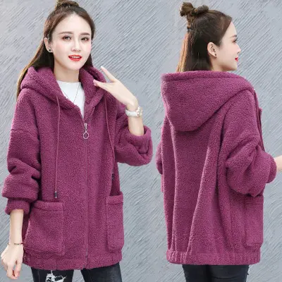 Women's Purple Fleece Hoodie Zip-Up Cardigan - Image 3