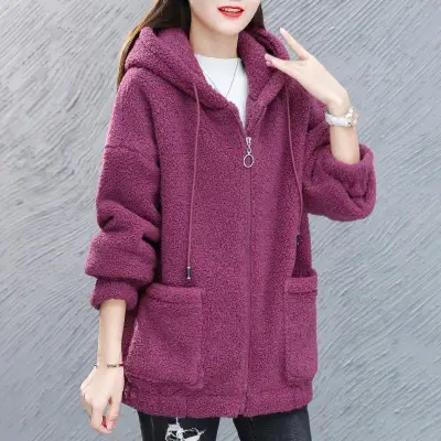 Women's Purple Fleece Hoodie Zip-Up Cardigan - Image 7