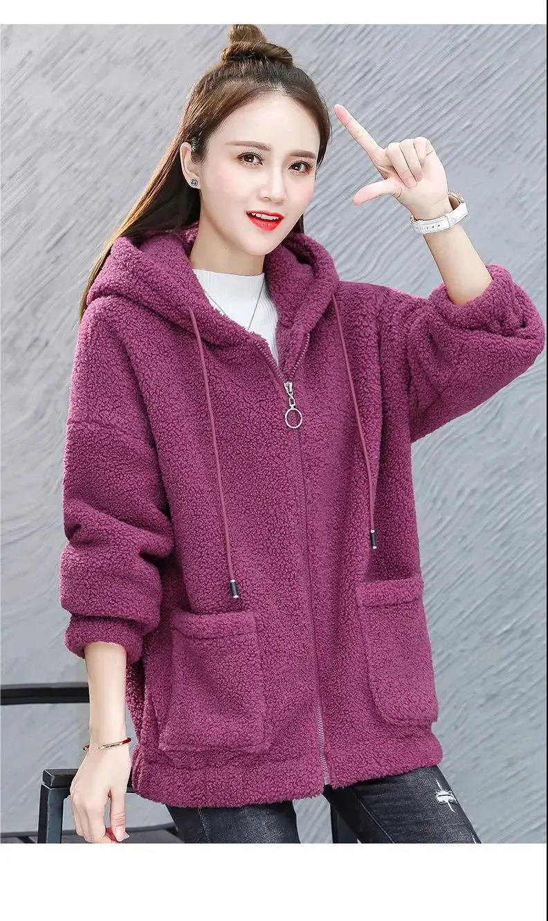 Women's Purple Fleece Hoodie Zip-Up Cardigan — feature 10