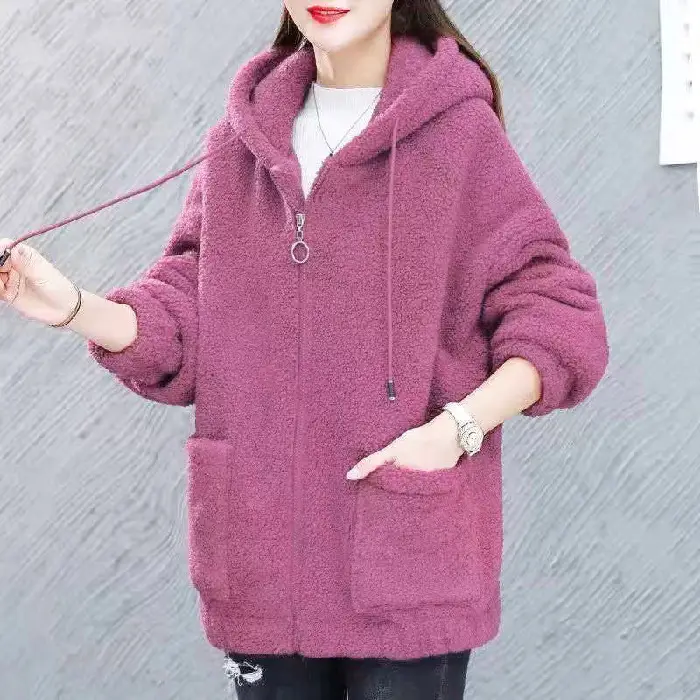 Women's Purple Fleece Hoodie Zip-Up Cardigan - Image 2
