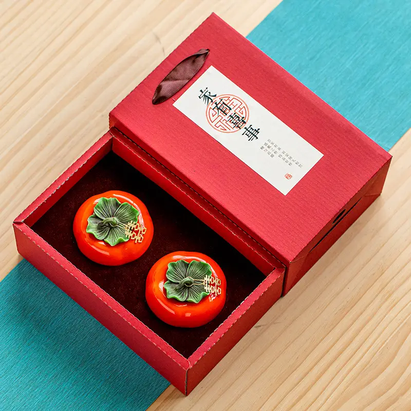 Small Persimmon Tea Jar Hand Gift Wedding Gift Box