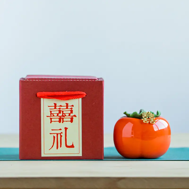 Small Persimmon Tea Jar Hand Gift Wedding Gift Box