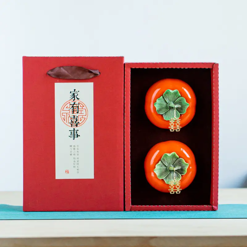 Small Persimmon Tea Jar Hand Gift Wedding Gift Box