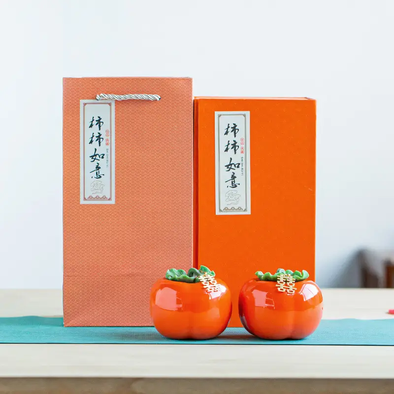 Small Persimmon Tea Jar Hand Gift Wedding Gift Box