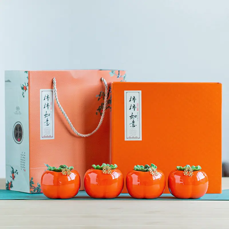 Small Persimmon Tea Jar Hand Gift Wedding Gift Box