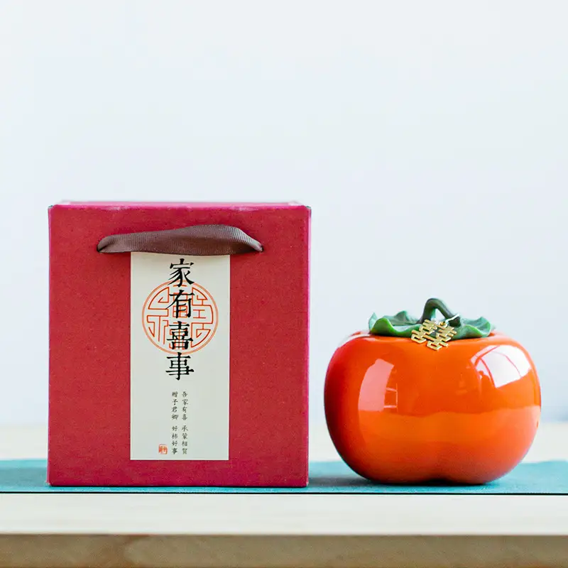 Small Persimmon Tea Jar Hand Gift Wedding Gift Box