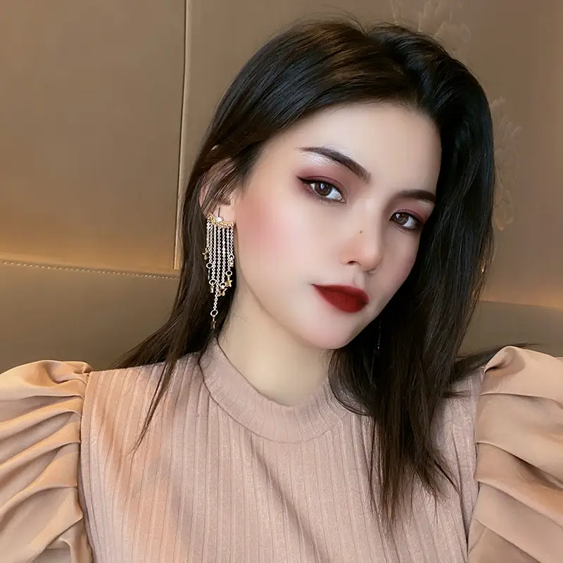 Silver Needle Korean Dongdaemun Star Tassel Earrings Wholesale - Image 6