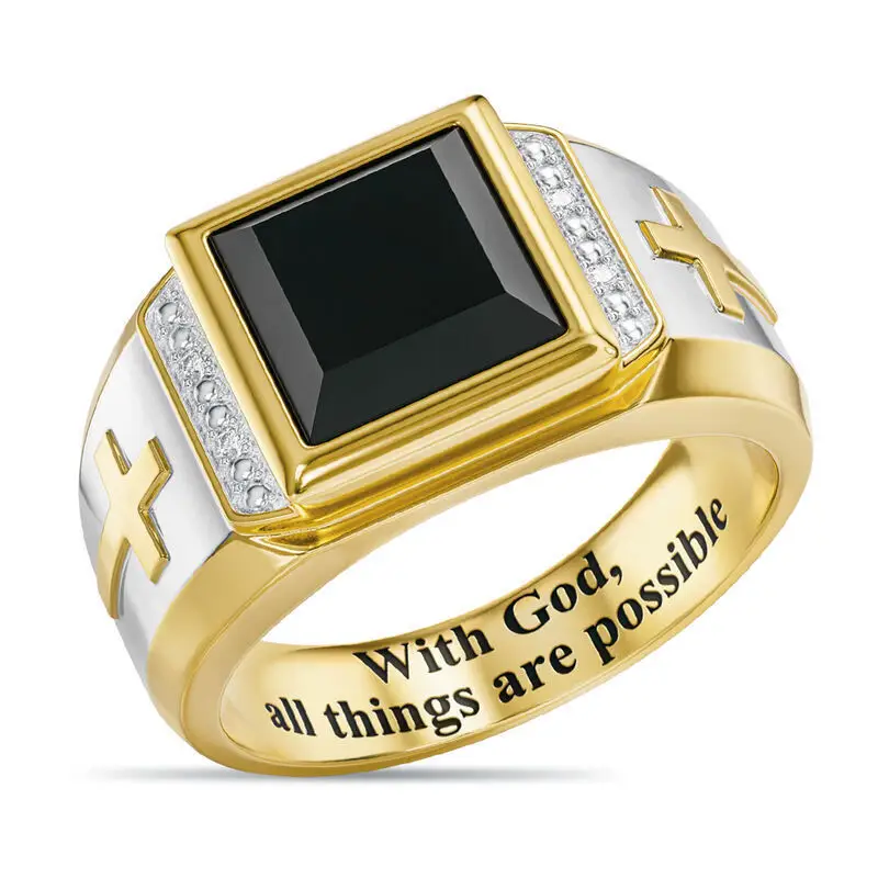 Zhen Rong Gold Cross Black Agate Ring for Men — feature 3