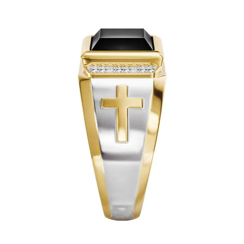 Zhen Rong Gold Cross Black Agate Ring for Men — feature 5