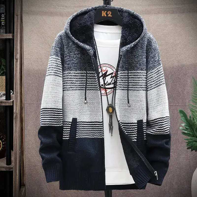 Men's Red Grey Hooded Jacket Large